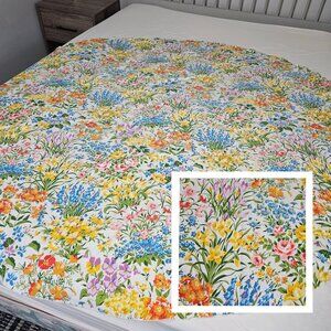 Flower Floral Round Tablecloth 70" Cotton Spring Summer Garden Linen Cover Cloth